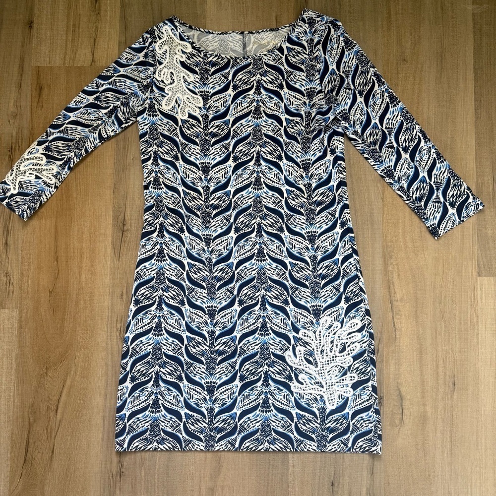 Lilly Pulitzer Navy Blue White Cotton Embellishments  Summer Mini Women’s Dress